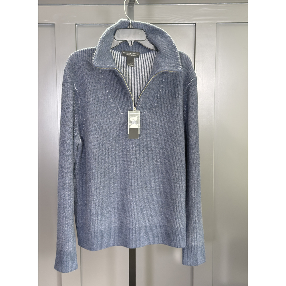 NWT Bloomingdale's Merino Wool Ribbed 1/4 Zip Sweater, Blue, $268 MSRP
